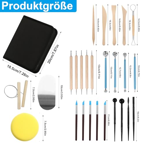 27 Pz Strumenti per Modellare Argilla, Kit Attrezzi da Lavoro, Set di Strumenti per Ceramica e Modellismo, Outils Poterie, Accessori per Artisti e Principianti, con Borsa per Riporre - immagine 3