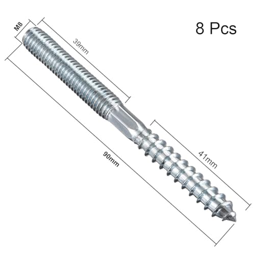 Image of TOP-VIGOR 8Pcs M8x90mm Double Headed Bolts Self Tapping Screw, Double Ended Dowel Screws, Screw Dowels Hanger, Threaded Lag Wood Screws and Machine Bolts for Wood Joint Furniture