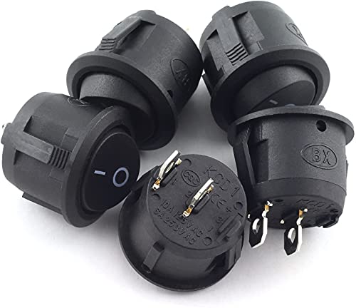 Magic&Shell 5-Pack Round Rocker Power Switch 6A 250V Ac 2 Pin 2 Position On/Off Power Switch Spst Black Button #TOP3