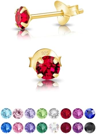 DTPSilver - 925 Sterling Silver Yellow Gold plated * SMALL * Round Stud Earrings made with Glittering Crystals from Swarovski® Elements - Diameter: 4 mm - Many Colours to choose from