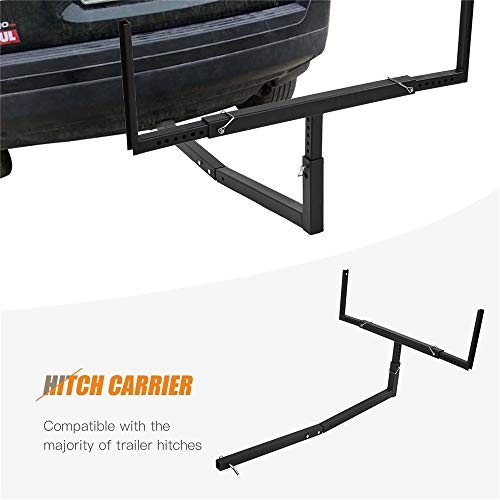 SUNCOO Pick Up Truck Bed Hitch Extender Adjustable Steel Extension Rack with Flag for Boat Lumber Long Loads Ladder Rack Canoe Kayak Long Pipes Lumber Black