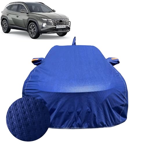 Image of Car Cover Compatible for Hyundai Tucson (2022-2026) | 100% Waterproof Cover with Reflective Mirror Pockets | Dustproof, Scratchproof, Heatproof Tucson Car Cover |Soft Cotton Lining| Blue