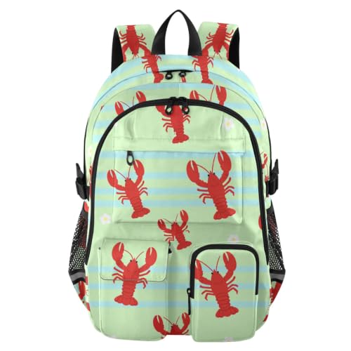 Mochila para laptop resistente con estampado divertido de rayas y langosta