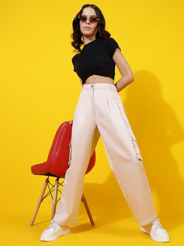 Image of KOTTY Women's High Rise Relaxed || Straight || Joggers Fit Cargo's for Pants || Trousers
