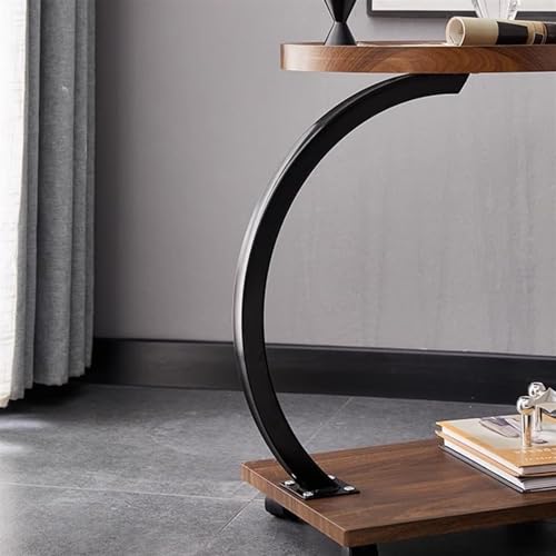 Table d'appoint de canapé avec roulettes en métal noir et bois