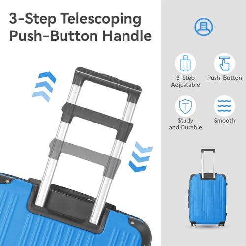 3-Piece Hardshell Luggage Set with TSA Lock, Blue, ABS Material, 20/24/28 Inch, Telescoping Handle, Spinner Wheels, Travel Suitcases (Deep Blue)2