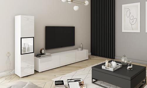 Miniatura 3 de Conjunto De Muebles De Salón Berlin I, Juego De Muebles De Salón, Mueble Tv 180 Cm, Iluminación Led Opcional, Diferentes Acabados, Muebles De Salón Modernos Blanco Blanco Brillo Led