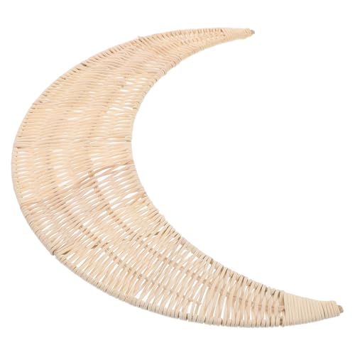 PAMINGONO Décoration Murale Lune Rotin Artisanal Ornement Suspendu Nordique pour Pépinière Style Bohème Rustique Accessoire Photo Naturel et Cosy
