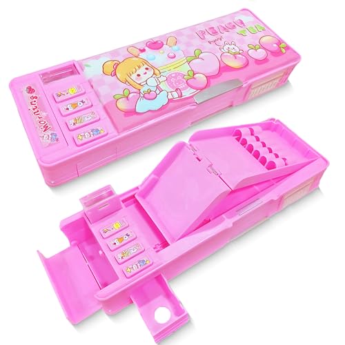 Ristpal Trousse multifonction pop-up pour garçons et filles - Motif dessin animé mignon - Avec taille-crayon - Tableau blanc - Meilleur cadeau d'anniversaire, Pêche rose, 1 Stück (1er Pack), Boîte à