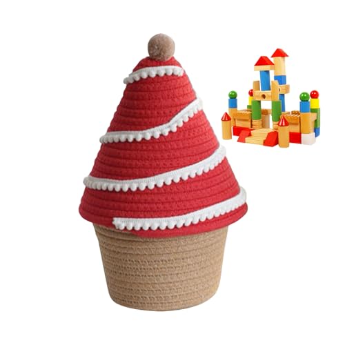 Panier de rangement en corde de coton, panier de rangement tissé - Panier de rangement en corde d'arbre de Noël avec couvercle | Panier d'étagère, organisateur de rangement tissé, paniers de rangement