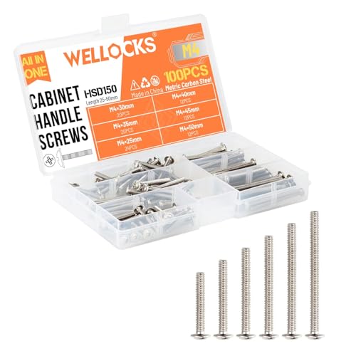 WELLOCKS M4 Cabinet Pulls Screws 25-50mm 100 pcs Kit