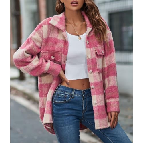 Women's Long Sleeve Jacket Thermal Shirt Jacket Plaid Printed High Low Fashion Fall Cute Soft Outerwear3