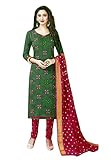 ladyline Cotton Traditional Batik Printed & Kantha Handwork Salwar Kameez Womens Ready to Wear with Tie Dye Bandhani Dupatta (Size-34/ Military Green)