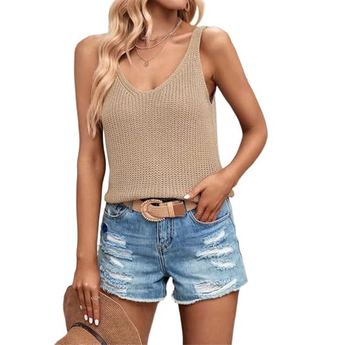 Chaleco de punto para mujer top sin mangas elegante jersey ligero cuello V