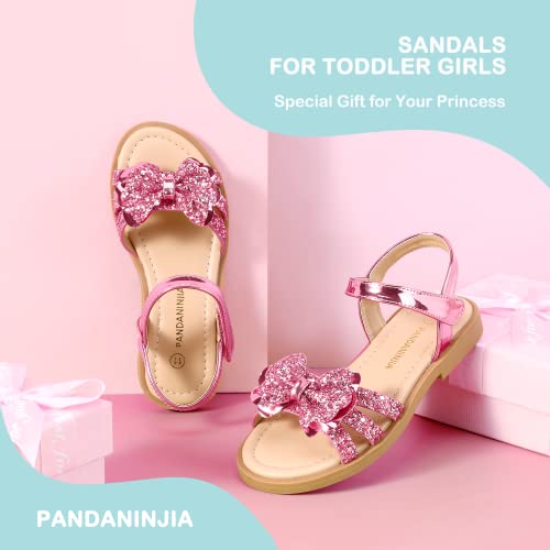 Image of PANDANINJIA Girls Sandals, Open Toe Cute Bow Princess Girls Flats, Sparkly Summer Dress Shoes Sandals for Toddler /Little Kid /Big Kid