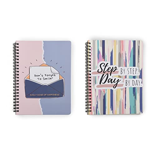 Image of PAPBOO A5, Easy to Carry, Step & Smile, Spiral Wiro Notebook : 100 GSM Natural Shade Paper, Dot Grid, 2 * 120 Pages, Journal, Diary, Gift
