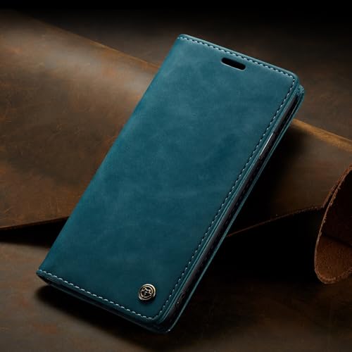 Étui iPhone 17 Air bleu cuir vintage housse protection rabat aimanté