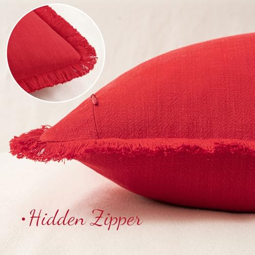 Miuleebohofarmhousepillowcoversdecorativeneutrallinenthrowpillowcoverssetof2redcushioncoverswithfringeforcouchsofabedlivingroomhomedecor18x18inch  Urban Country Home Decor Miulee boho farmhouse pillow covers decorative neutral linen throw pillow covers set of 2 red cushion covers with fringe for couch sofa bed living room home decor 18×18 inch  urban country home decor