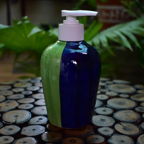 Image of Ceramic Liquid Soap Dispenser, 300 ml, Light Moss Green | Refillable Pump Bottle for Hand Wash, Lotion, Shampoo & Kitchen Use, 2 Pieces