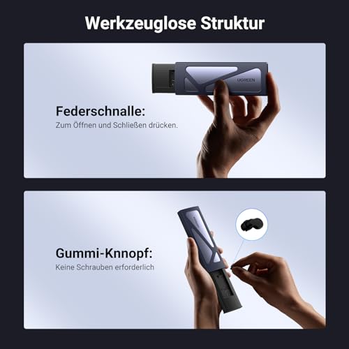 UGREEN NVMe M.2 USB 3.2 SSD Gehäuse-Adapter mit Kühlkissen 10 Gbps für NVMe PCIe M-Key/M+B Key in 2230/2242/2260/2280 mit USB CC und AC Kabel Werkzeuglos(Silver)