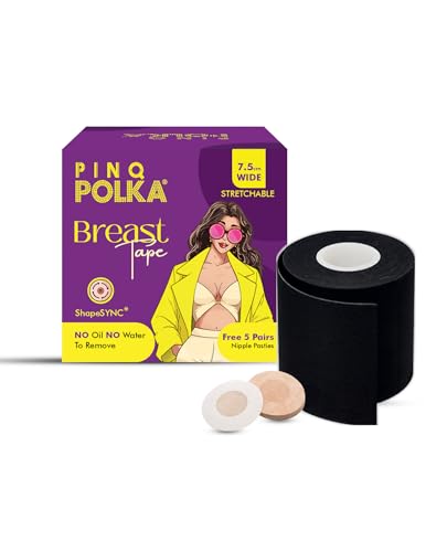 PINQ POLKA Premium Breast Lift Tape (Black) for Breast push up/lift &5m (width 7cm) long to fit all Cup Sizes - 1 Pc