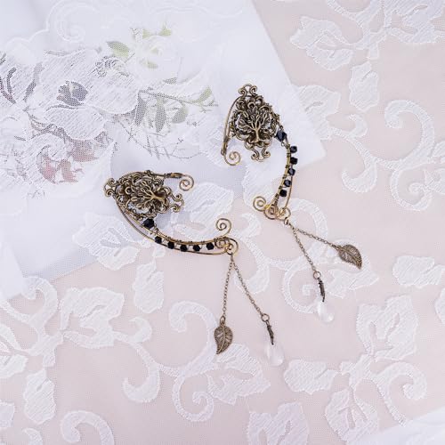 FRESHME Fairy Elf Ear Cuffs - Handmade Bronze Antique Vintage Cuffs Drop Dangling Ear Clips Wraps for Women Renaissance Costume3