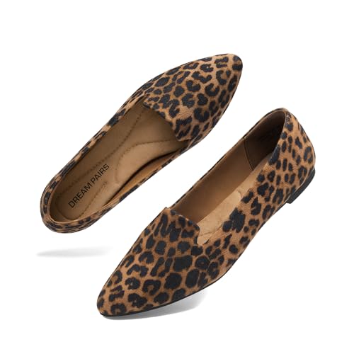 DREAM PAIRS Women's Flats, Pointed Toe Slip-On Dressy Flat Shoes, Comfortable Business Casual Dress Shoes for Office Work 6 Leopard