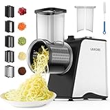 Electric Cheese Grater - 250W Electric Slicer Shredder Salad Maker with 5 Blades for Cheese, Vegetables, Fruits, and Salad, Easy One-Touch Control，5 in 1，Silver