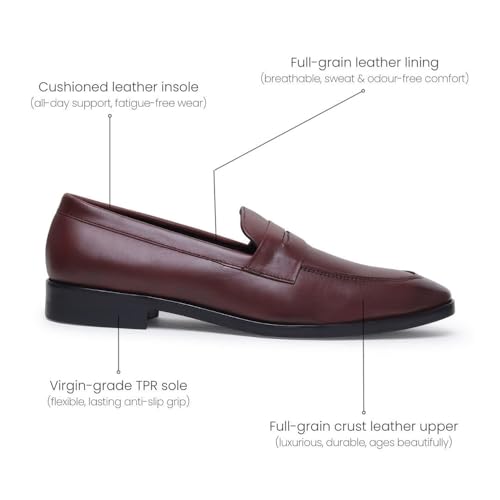 Image of HAYES LONDON Penny Loafers for Men | Genuine Leather Slip-on Shoes | Formal & Casual Comfort Footwear
