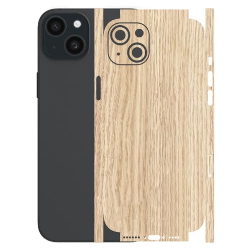 Image of AtOdds - Full Body Back Screen Guard Protector Film - Wooden Textured Lamination Wrap Skin Sticker for iPhone 15 Plus | Scratchproof Matte Finish (Design - Light Wood)