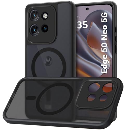 Image of TheGiftKart Hybrid Shockproof Back Cover Case for Motorola Moto Edge 50 Neo 5G Compatible with MagSafe | Hard Back Cover for Motorola Edge 50 Neo (PC & TPU, Translucent Smoke Matte Back, Black Sides)