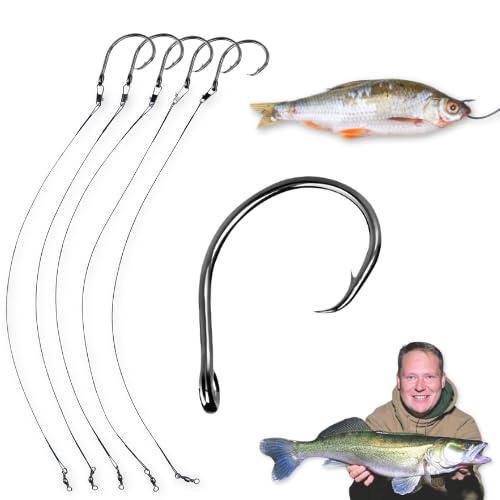 5x Circle Hooks Pike Dead Bait Rigs for Pike Zander Fishing Trace Hooks Live Bait - Ready to go! (5/0 (Extra Large))