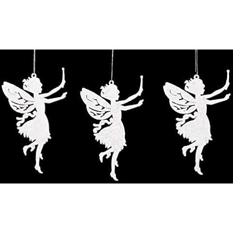 Christmas Concepts® Pack Of 3 - 14cm White Glitter Faries Hanging Decorations - Christmas Tree Ornaments - Fairy Decorations Cover