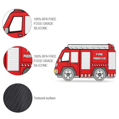 Image of Baby Silicone Teether,Sensory Chew Toys,BPA Free Soft and Effective Infant Teething Pain Relief Toys,Freezer Safe,Food Grade Silicone,Best Shower Gift for Boys and Girls (Fire Truck).