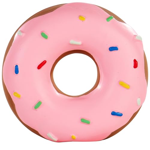Tamu style Donut Dog Toy Squeaky Latex Play Toy for Small and Medium Dogs 4 Inch Hand-Painted Design