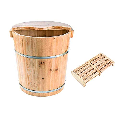 Spa de pies de madera natural con tapa y masajeador