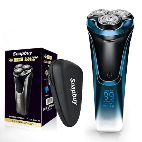 Snapbuy Electric Razor for Men Waterproof Cordless Shaver with 90-Min Runtime 4D Floating Precision Blades System Fast Charging Travel-Friendly for Wet & Dry Use (Blue)