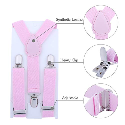 Image of Kids Suspender Bowtie Necktie Sets - Adjustable Elastic Classic Accessory Sets for 6 Months to 13 Year Old Boys & Girls (Pink, 26 Inches (Fit 6 Months to 6Years))