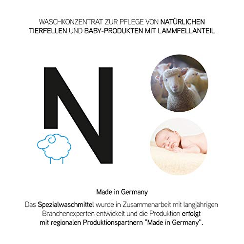 CLEANATICS Lammfell Waschmittel Konzentrat mit rückfettendem Lanolin für Naturfell, Schaffell & Baby-Produkte wie Lammfelldecke, Schaffellteppich, Schaffellmantel & Kinderwagen-Fußsack (250 g)