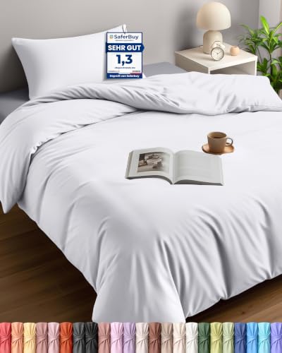 Utopia Bedding Bettwäsche 135x200 cm + 1 Kissenbezug 50x75 cm, Weiß – Ansicht 1