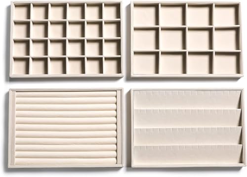 Image of Velvet Jewellry Drawer Organizer Stackable Tray (Beige, 40-Bangle-Beige)