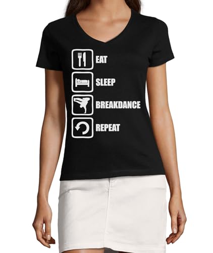 T-shirt breakdance femme coton col V noir vêtements hip hop streetwear