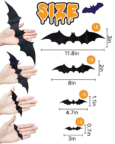 Image of 28 Pcs 3D Halloween Decorations Bats Decor,5 Sizes Bats Wall Decor Indoor | Scary Bat Stickers, Halloween Decorations for Bedroom Bathroom, Door Wall Party Decorations