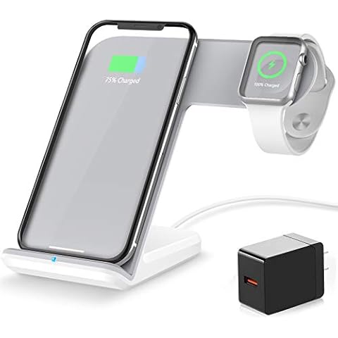 Wireless Charger,2 in 1 Wireless Charging Dock with iWatch Stand for iWatch 6/SE/ 5/4/3/2, 7.5w Qi Fast Charger for iPhone 11/11 Pro Max/XR/XS Max/XS/X/8/8P/Galaxy Note 10/S10/S9 Cover