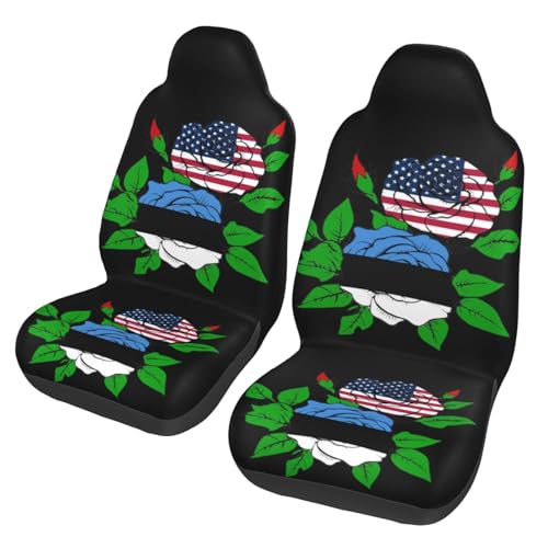 2pcs Set America Estonians Flag Rose Flower Car Seat Cover