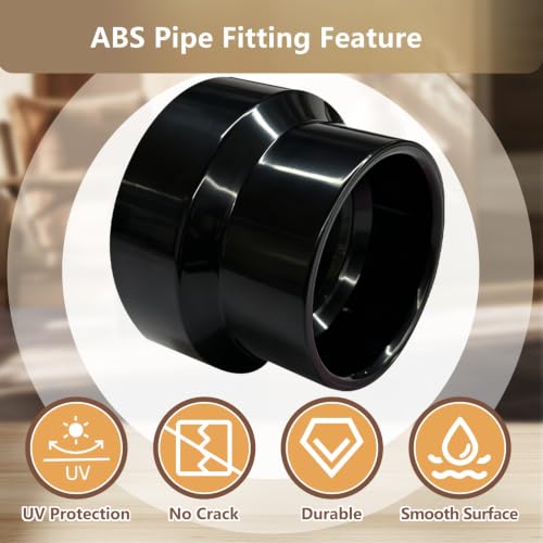 Image of LESSO 2PCS 2 inch x 1-1 /2 inch ABS Increaser Reducer Coupling, (HUB x HUB) Black | Solvent-Weld Connections, Hub x Hub, Sewer and Drain Pipe, ABS Material