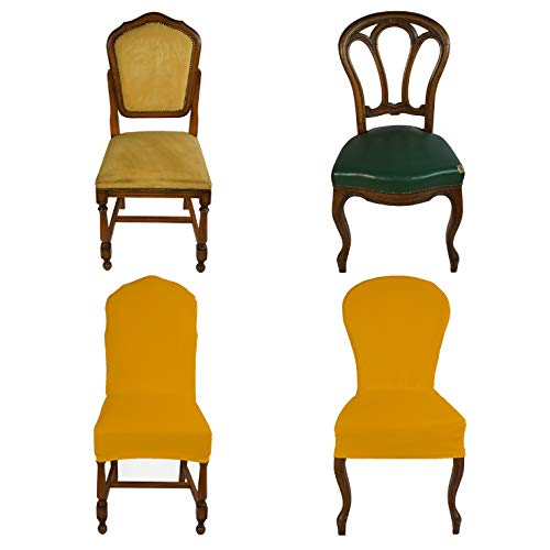 Banzaii Housse de Chaise Extensible avec Dossier Rond – Couverture de Chaises de Bureau, Cuisine, Salle à Manger, Chambre, Hôtel ou Restaurant - 6 pièces Made in Italy Or