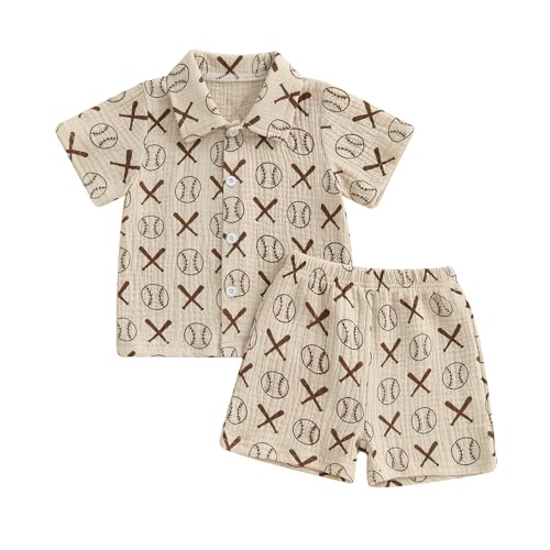 Fufuriprefer Toddler Baby Boy Baseball Outfit Summer Clothes Casual Short Sleeve Shirt & Shorts 2Pcs Set (Brown, 2-3T)