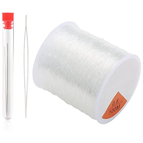 0.8mm Crystal String Cord with 2 Pcs Needles Stretch Bracelets Elastic String Transparent Clear Nylon Thread for Jewelry Making Bead Threading Bracelets (100m) Cover