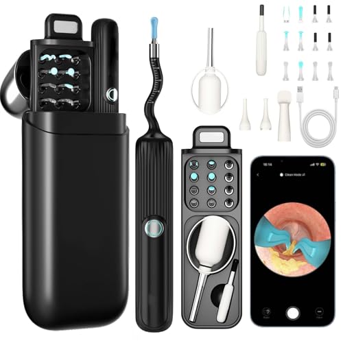 Ohrenschmalz Entferner Otoskop, AZHE Flexibel 1080P Wi-Fi Ohrreiniger, Wasserdicht Ohrenreiniger, 3.1mm Ohrreiniger mit Pinzette, für Erwachsene, Kinder und Haustier, Schwarz